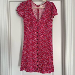 Red Mini Floral Sundress with V-Neck